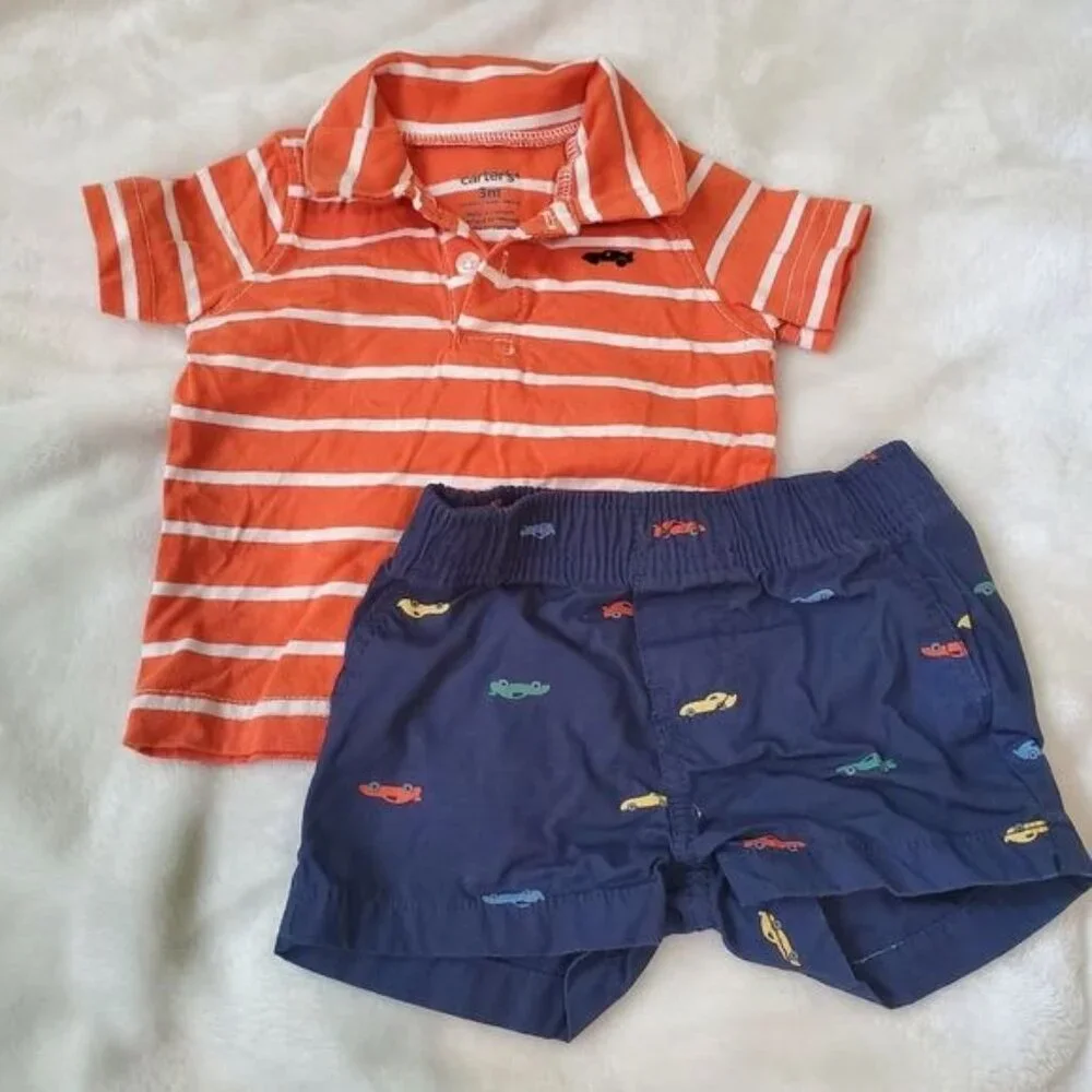 Carter's Matching set  Cars Printed‎ Shorts & Short Sleeve shirt Sz 3 Months
